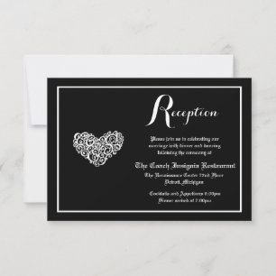 Black w/White Swirly Heart - Reception Invitation