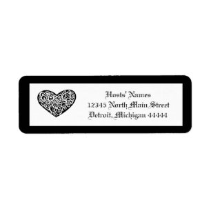 Black w/White Swirly Heart - Return Address Label
