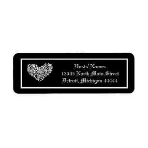 Black w/White Swirly Heart - Return Address Label