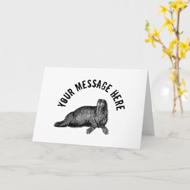 Black Walrus simple Illustration Card (Yellow Flower)