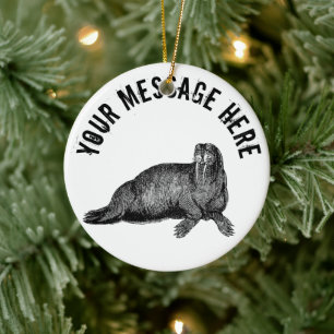 Black Walrus simple Illustration Ceramic Tree Decoration