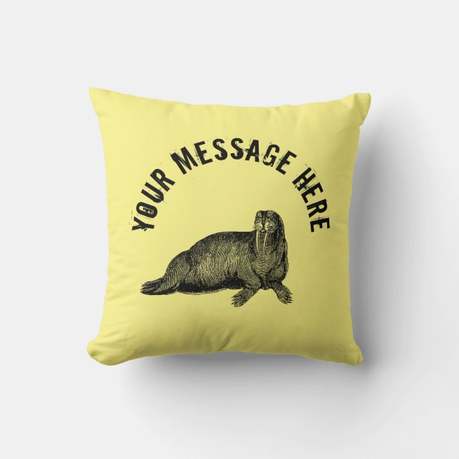 Black Walrus simple Illustration Cushion (Front)