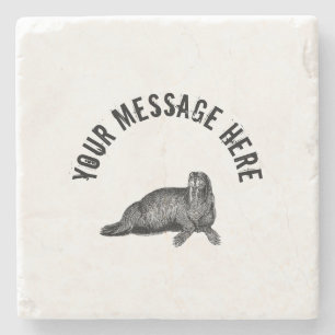 Black Walrus simple Illustration Stone Coaster