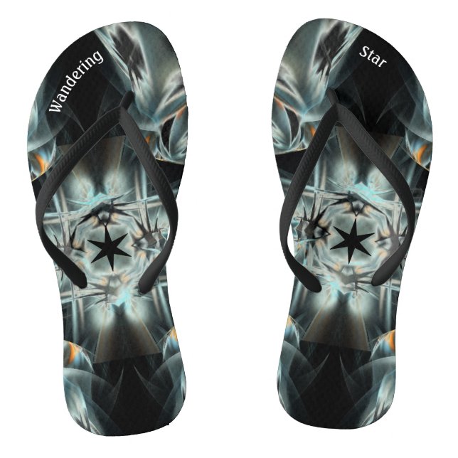 Black Wandering Star Abstract Black & White Flip Flops (Footbed)
