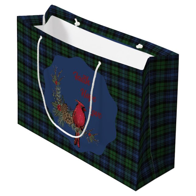Black Watch Ancient Scottish Tartan  Cardinal Large Gift Bag (Front Angled)