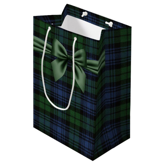 Black Watch Ancient Scottish Tartan Medium Gift Bag (Front Angled)