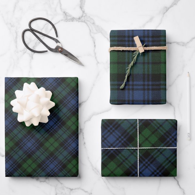 Black Watch Ancient Scottish Tartan Wrapping Paper Sheet (Front)