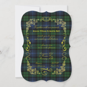 Black Watch Ancient Tartan With Gold Frame  Invitation