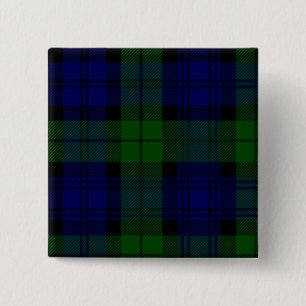 Black Watch clan tartan blue green plaid 15 Cm Square Badge