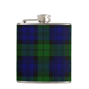 Black Watch clan tartan blue green plaid Hip Flask
