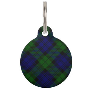 Black Watch clan tartan blue green plaid Pet Tag
