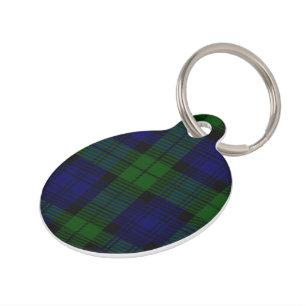 Black Watch clan tartan blue green plaid Pet Tag