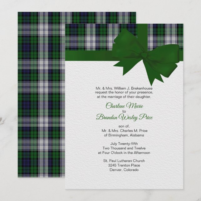Black Watch Dress Plaid 2 Wedding Invitation (Front/Back)