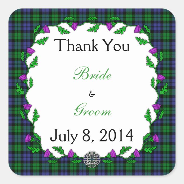 Black Watch Military Celtic Wedding Thank You Square Sticker (Front)