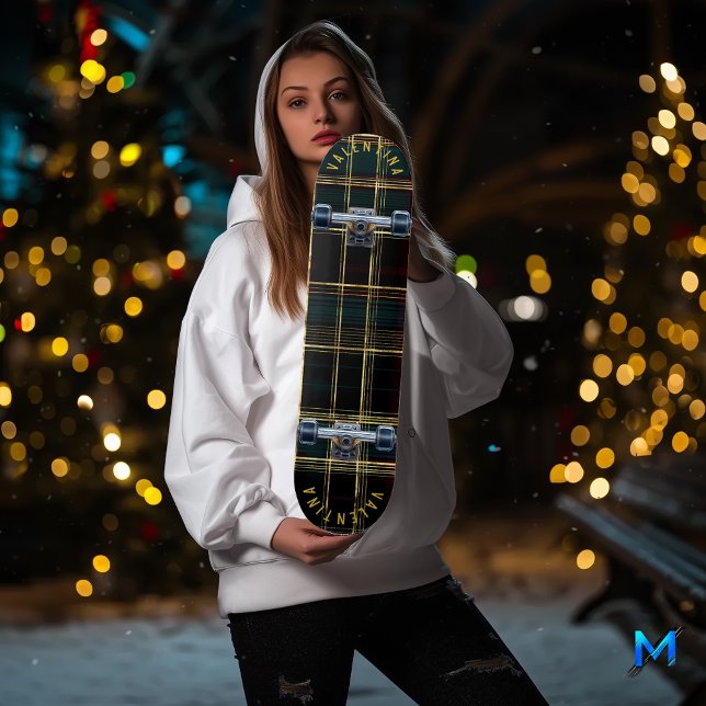 Black Watch Plaid Skateboard with Gold Accents (Creator Uploaded)