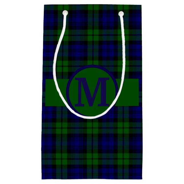 Black Watch Plaid Tartan Personalise Small Gift Bag (Front)
