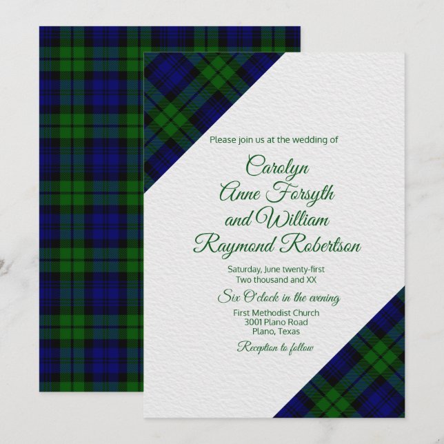 Black Watch Plaid Wedding Invitation (Front/Back)