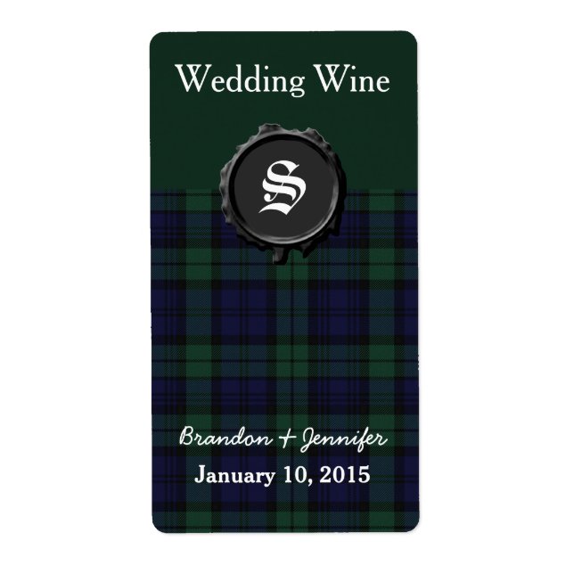 Black Watch Plaid Wedding Mini Wine Labels (Front)