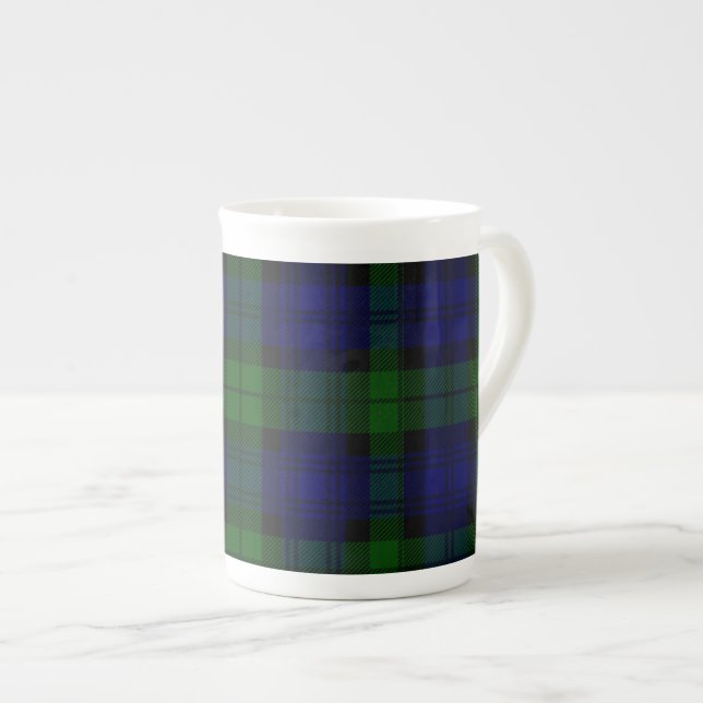 Black Watch Tartan Blue Green Plaid Bone China Mug (Front Right)