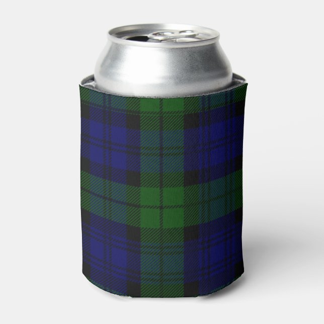 Black Watch Tartan Blue Green Plaid Can Cooler (Can Front)