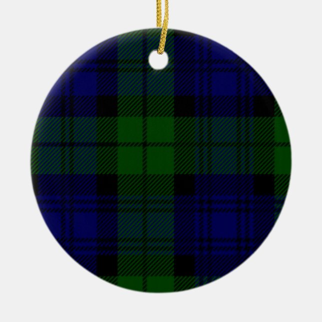 Black Watch Tartan Blue Green Plaid Ceramic Tree Decoration (Front)