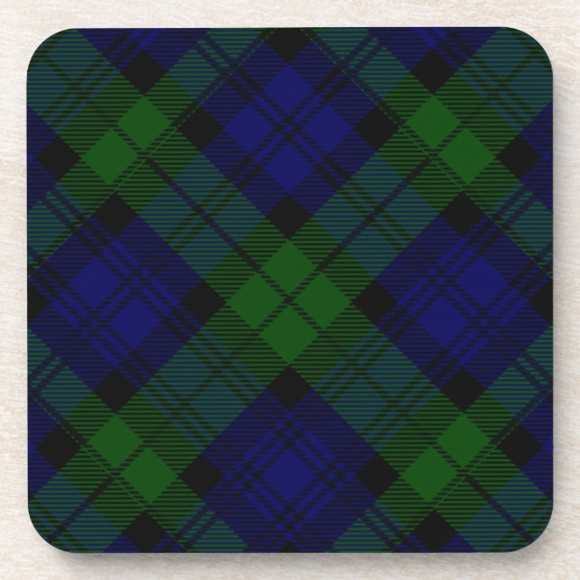 Black Watch Tartan Blue Green Plaid Coaster (Front)