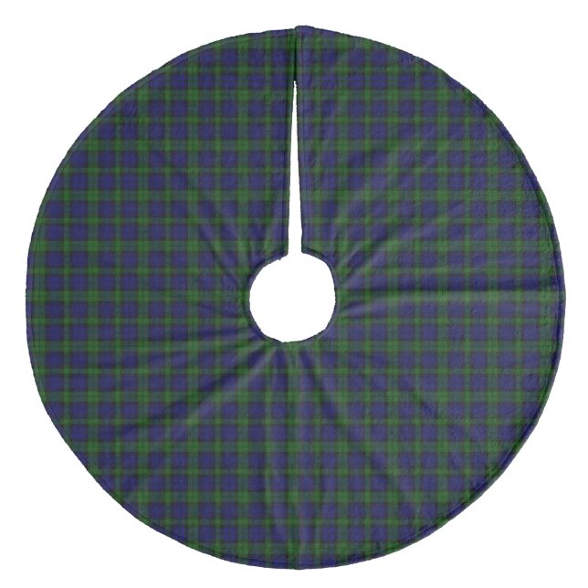 Black Watch Tartan Blue Green Plaid Fleece Tree Skirt (Front)