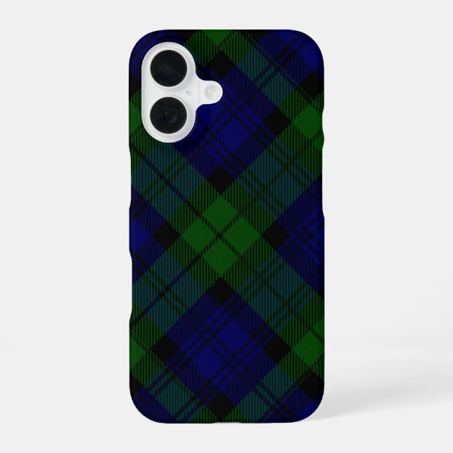 Black Watch Tartan Blue Green Plaid iPhone 16 Case (Back)