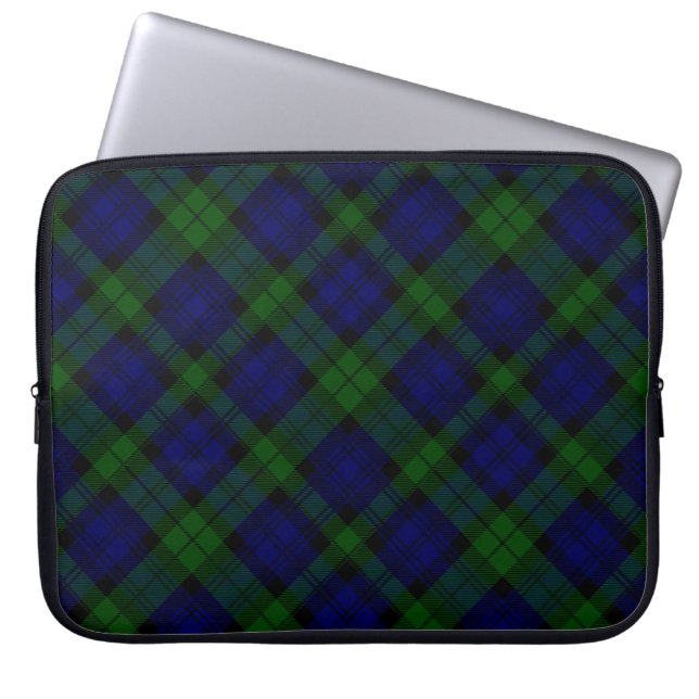 Black Watch Tartan Blue Green Plaid Laptop Sleeve (Front)