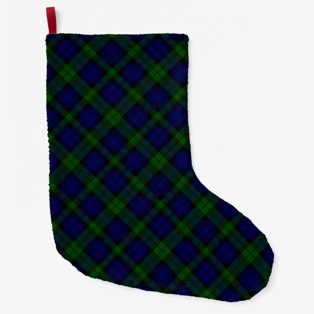 Black Watch Tartan Blue Green Plaid Large Christmas Stocking (Front)