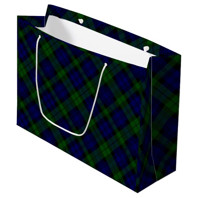 Black Watch Tartan Blue Green Plaid Large Gift Bag (Front Angled)