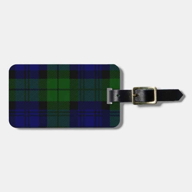 Black Watch Tartan Blue Green Plaid Luggage Tag (Front Horizontal)