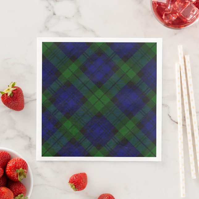 Black Watch Tartan Blue Green Plaid Napkin (Insitu)