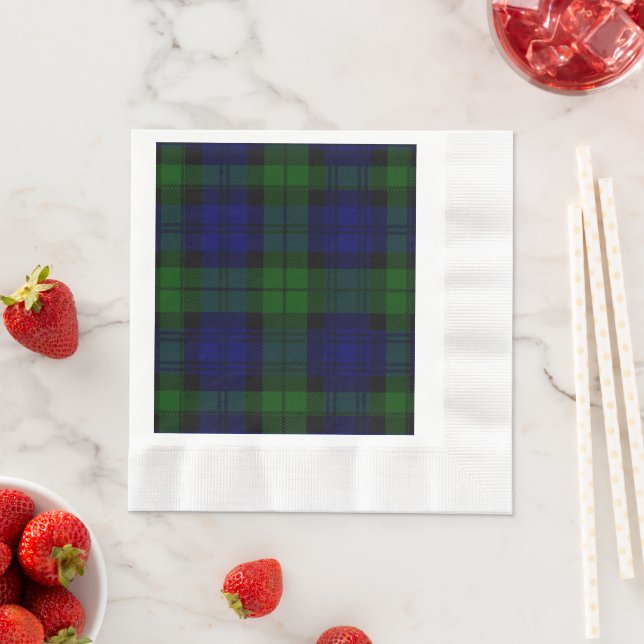 Black Watch Tartan Blue Green Plaid Napkin (Insitu)