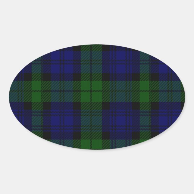 Black Watch Tartan Blue Green Plaid Oval Sticker (Front)