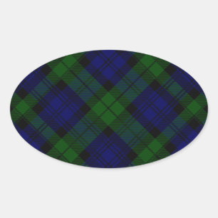 Black Watch Tartan Blue Green Plaid Oval Sticker