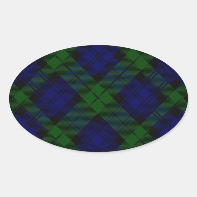 Black Watch Tartan Blue Green Plaid Oval Sticker (Front)