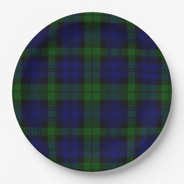 Black Watch Tartan Blue Green Plaid Paper Plate (Front)