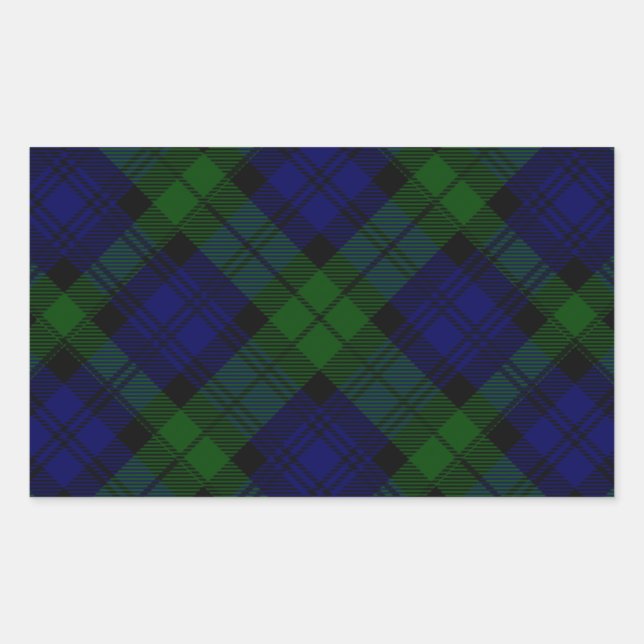 Black Watch Tartan Blue Green Plaid Rectangular Sticker (Front)