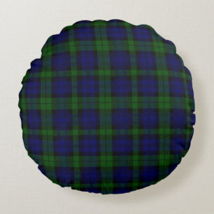 Black Watch Tartan Blue Green Plaid Round Cushion