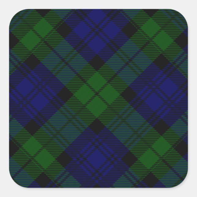 Black Watch Tartan Blue Green Plaid Square Sticker (Front)