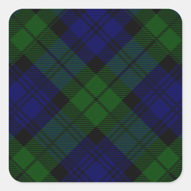 Black Watch Tartan Blue Green Plaid Square Sticker (Front)