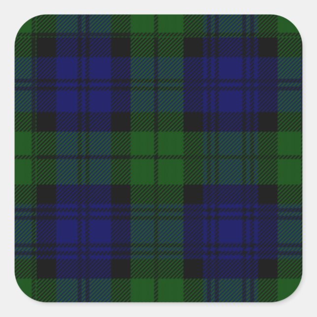Black Watch Tartan Blue Green Plaid Square Sticker (Front)
