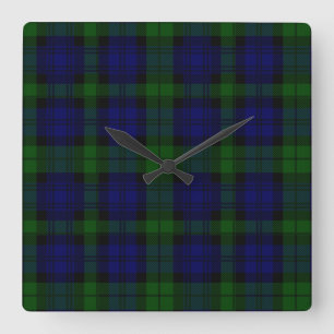 Black Watch Tartan Blue Green Plaid Square Wall Clock