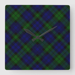 Black Watch Tartan Blue Green Plaid Square Wall Clock