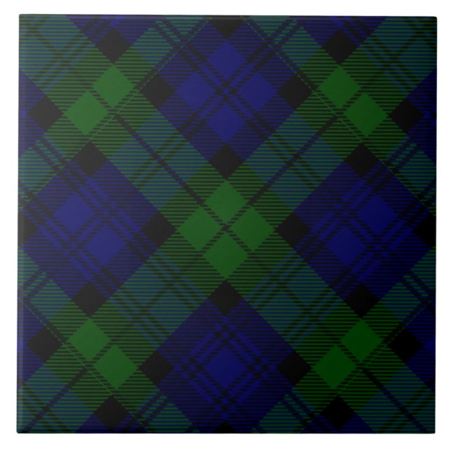Black Watch Tartan Blue Green Plaid Tile (Front)