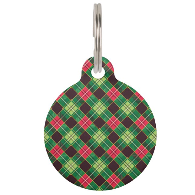 Black Watch Tartan Fabric Pattern Pet Tag (Front)