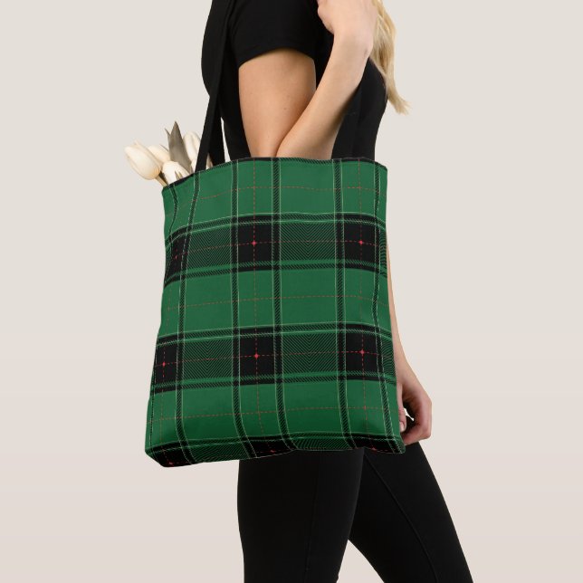Black Watch Tartan Fabric Pattern Tote Bag (Close Up)