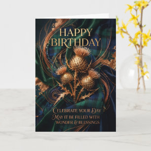 Black Watch Tartan Gold Thistle Birthday Card