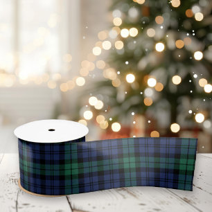Black Watch Tartan Plaid Green Navy Christmas Satin Ribbon
